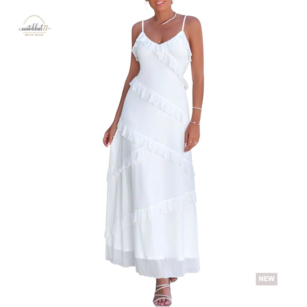 Women's Ruffle Tiered Mesh Maxi Dress Cocktail Party Wedding Guest Formal